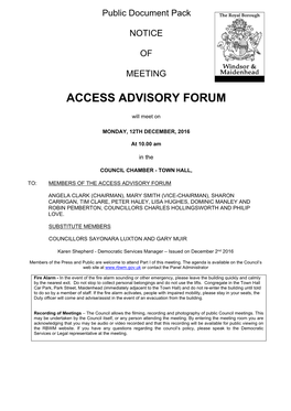 (Public Pack)Agenda Document for Access Advisory Forum, 12/12