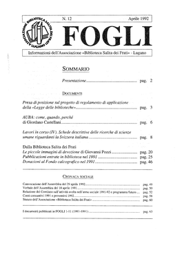 Fogli» N° 12 (1992)