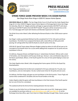 PRESS RELEASE Ryan Eucker, General Manager Ryan@Sdstrikeforce.Com