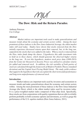 The Dow: Risk and the Return Paradox