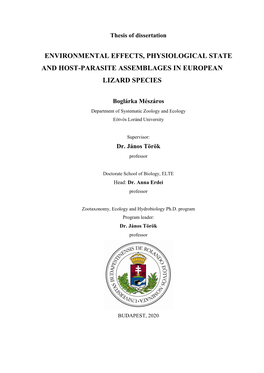 Environmental Effects, Physiological State and Host-Parasite Assemblages in European Lizard Species