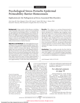 Psychological Stress Perturbs Epidermal Permeability Barrier Homeostasis Implications for the Pathogenesis of Stress-Associated Skin Disorders