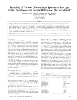 Suitability of Thirteen Different Host Species for Elm Leaf Beetle, Xanthogaleruca Luteola (Coleoptera: Chrysomelidae) 1