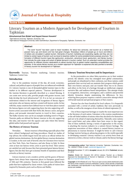 Literary Tourism As a Modern Approach for Development of Tourism in Tajikistan