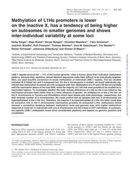 Methylation of L1hs Promoters Is Lower on the Inactive X, Has A