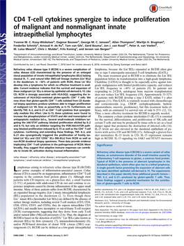 CD4 T-Cell Cytokines Synergize to Induce Proliferation of Malignant and Nonmalignant Innate Intraepithelial Lymphocytes