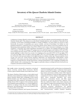 Inventory of the Queen Charlotte Islands Ermine