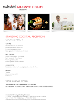 Standing Cocktail Reception Cocktail Menu 1