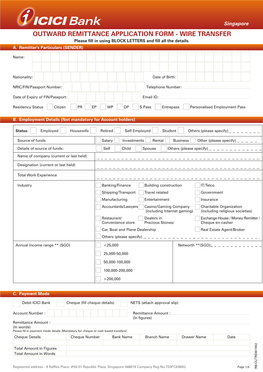 Outward Remittance Application Form -Wire Transfer