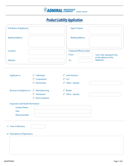 Product Liability Application