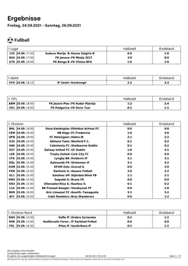 Ergebnisse Freitag, 24.09.2021 - Sonntag, 26.09.2021