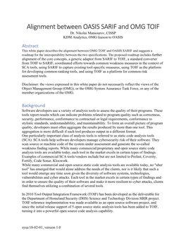 Alignment Between OASIS SARIF and OMG TOIF Dr