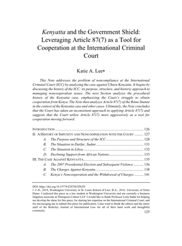 Kenyatta and the Government Shield: Leveraging Article 87(7) As a Tool for Cooperation at the International Criminal Court