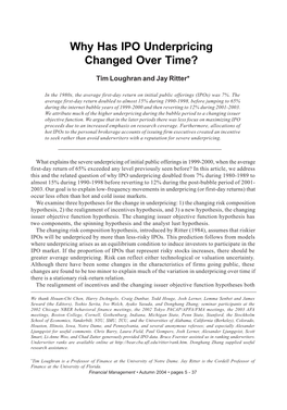 Why Has IPO Underpricing Changed Over Time?