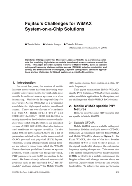 Fujitsu's Challenges for Wimax System-On-A-Chip Solutions