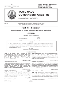 Tamil Nadu Government Gazette Published by Authority