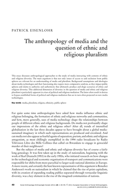 The Anthropology of Media and the Question of Ethnic and Religious Pluralism