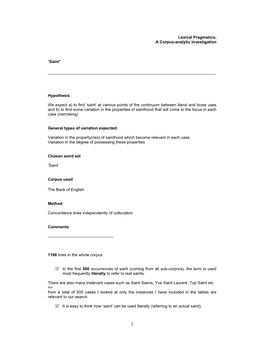 Lexical Pragmatics; a Corpus-Analytic Investigation 'Saint' Hypothesis We