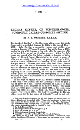 Thomas Smythe, of Westhanger, Commonly Called Customer Smythe