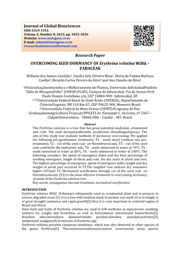 Research Paper OVERCOMING SEED DORMANCY of Erythrina Velutina Willd. – FABACEAE Journal of Global Biosciences