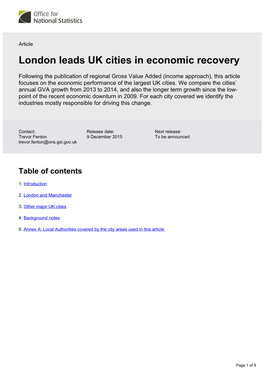 London Leads UK Cities in Economic Recovery