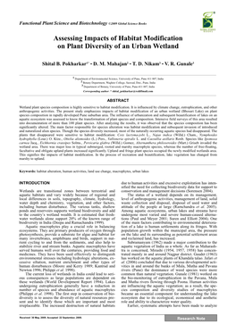 Assessing Impacts of Habitat Modification on Plant Diversity of an Urban Wetland