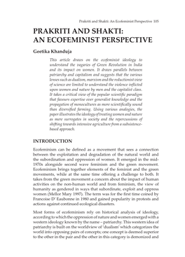 Prakriti and Shakti: an Ecofeminist Perspective 105 PRAKRITI and SHAKTI: an ECOFEMINIST PERSPECTIVE