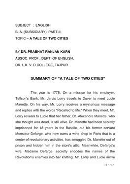 Summary of “A Tale of Two Cities”