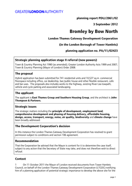 Bromley by Bow North London Thames Gateway Development Corporation (In the London Borough of Tower Hamlets) Planning Application No