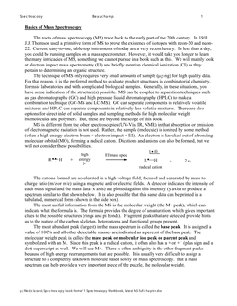 Basics of Mass Spectroscopy the Roots of Mass Spectroscopy (MS)