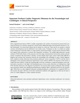 Important Newborn Cardiac Diagnostic Dilemmas for the Neonatologist and Cardiologist–A Clinical Perspective