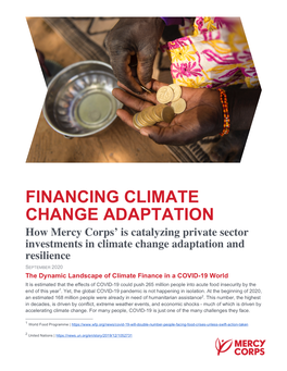 Climate Finance in a COVID-19 World It Is Estimated That the Effects of COVID-19 Could Push 265 Million People Into Acute Food Insecurity by the End of This Year1