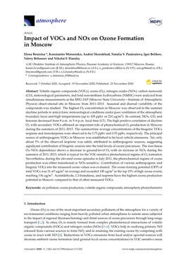 Impact of Vocs and Nox on Ozone Formation in Moscow