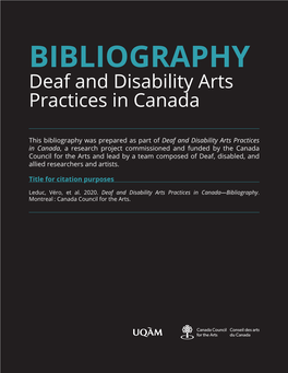 BIBLIOGRAPHY Deaf and Disability Arts Practices in Canada