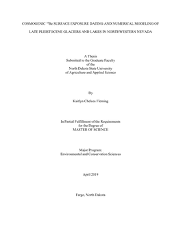 Cosmogenic 10Be Surface Exposure Dating and Numerical Modeling of Late Pleistocene Glaciers and Lakes in Northwestern Nevada