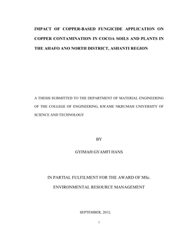 Impact of Copper-Based Fungicide Application on Copper Contamination in Cocoa Soils and Plants in the Ahafo Ano North District