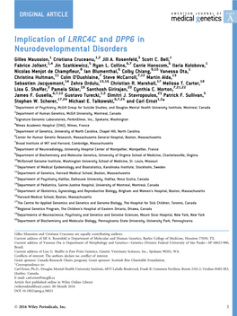 Implication of LRRC4C and DPP6 in Neurodevelopmental Disorders Gilles Maussion,1 Cristiana Cruceanu,1,2 Jill A