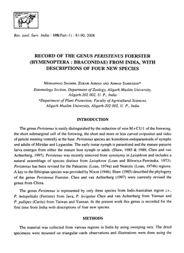 Record of the Genus Peristenus Foerster (Hymenoptera: Braconidae) from India, with Descriptions of Four New Species