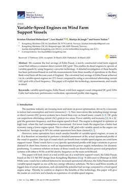 Variable-Speed Engines on Wind Farm Support Vessels
