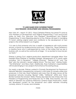 Tv Land Names Rose Catherine Pinkney Vice President, Development and Original Programming