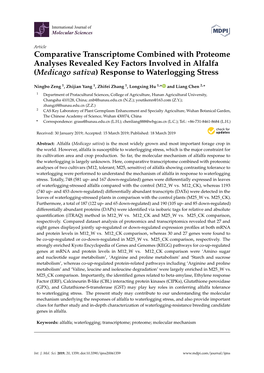 Comparative Transcriptome Combined with Proteome Analyses Revealed Key Factors Involved in Alfalfa (Medicago Sativa) Response to Waterlogging Stress