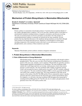 NIH Public Access Author Manuscript Biochim Biophys Acta