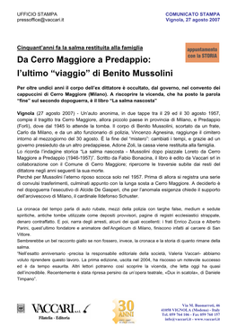 Da Cerro Maggiore a Predappio: L'ultimo “Viaggio” Di Benito Mussolini