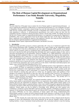 The Role of Human Capital Development on Organizational Performance: Case Study Benadir University, Mogadishu, Somalia