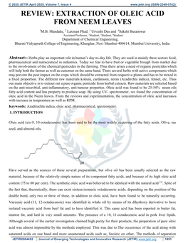 Review: Extraction of Oleic Acid from Neem Leaves