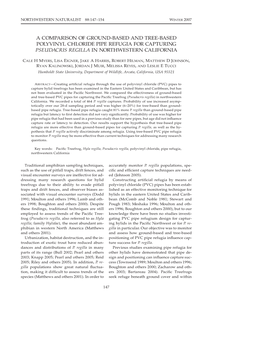 A Comparison of Ground-Based and Tree-Based Polyvinyl Chloride Pipe Refugia for Capturing Pseudacris Regilla in Northwestern California