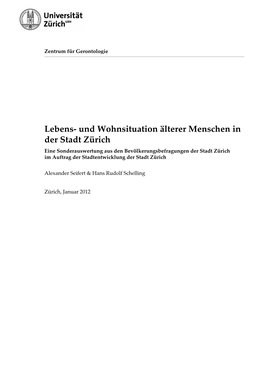 Lebens- Und Wohnsituation Älterer Menschen in Der Stadt Zürich