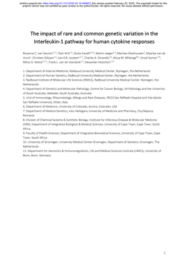 The Impact of Rare and Common Genetic Variation in the Interleukin-1 Pathway for Human Cytokine Responses