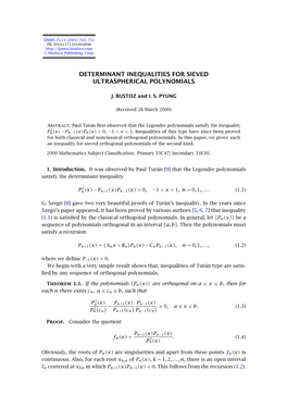 Determinant Inequalities for Sieved Ultraspherical Polynomials