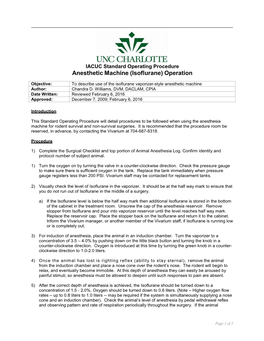 Anesthetic Machine (Isoflurane) Operation